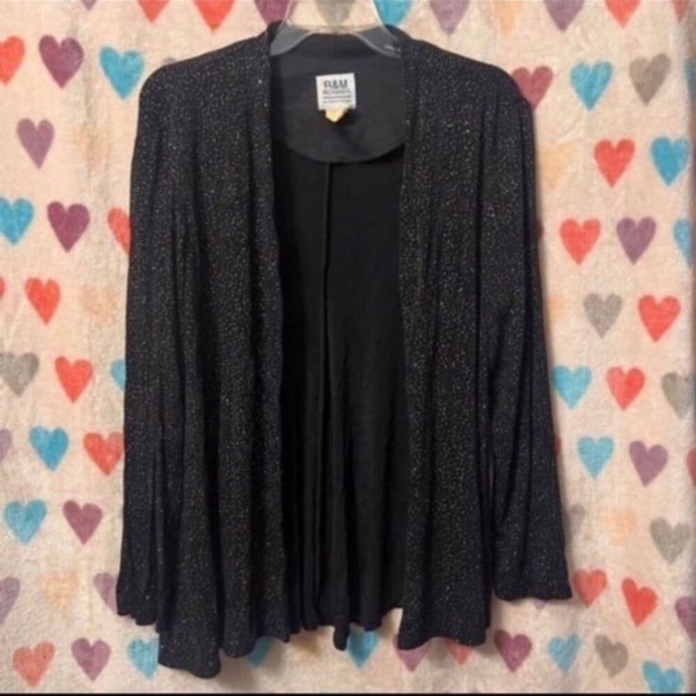 R&M Sparkly Black Long Sleeve Vintage Cardigan Blazer Jacket Rhinestone XL